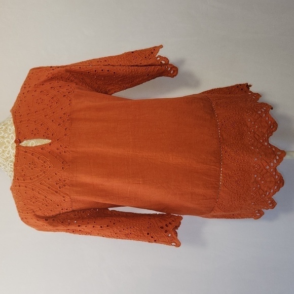 NAOO Nation AK Outiftters Women's Terracotta Eyelet Embroidered Boho Hobo Top S - Picture 9 of 13